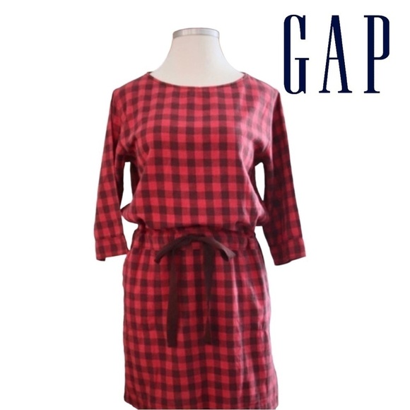 GAP (NWOT) Buffalo plaid, drawstring waist dress, with 2 front pockets, size M - Picture 12 of 12